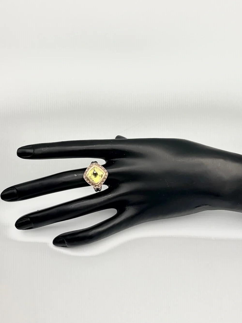Lemon Quartz Cable Ring - 14K Gold and 925 Sterling Silver Yellow Gem Diamond